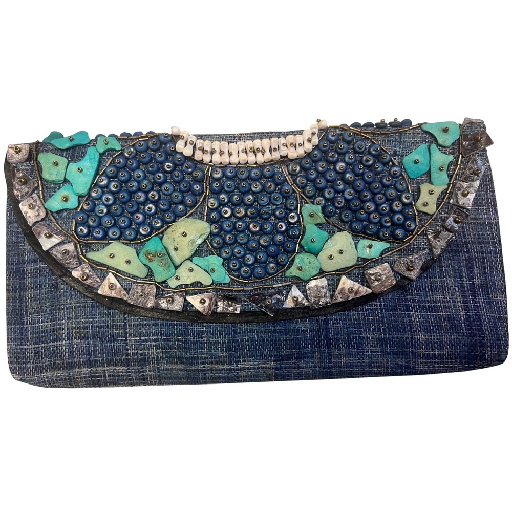 Clutch Bag Womens Beaded Turquoise Boho Blue Woven Artisan Mermaidcore Coastal